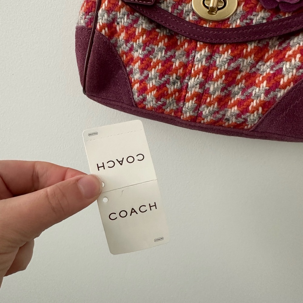 Coach kisslock vintage Houndstooth tweed and suede Frame Satchel in Plum - Picture 12 of 13